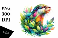 Vibrant Otter with Plant Leaves, PNG Product Image 3