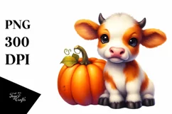 Cute Baby Cow Watercolor Drawing | Sublimation Clipart Product Image 1