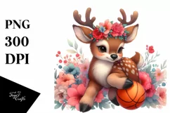 Sublimation Cute Baby Elk Playing Basketball Flower Clipart Product Image 3