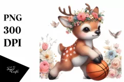 Sublimation Cute Baby Elk Playing Basketball Flower Clipart Product Image 1