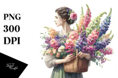 Detailed Holding Colorful Basket Bouquet | Clipart Product Image 1