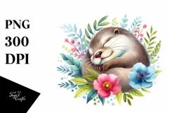 Colorful Otter Sleeping | Watercolor Clipart Product Image 3