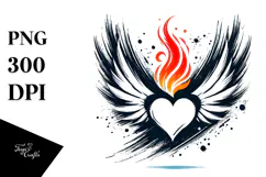 Heart with Wings and Fire Paintbrush PNG Product Image 1