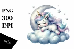 Cute Baby Unicorn on Moon Clipart Product Image 3