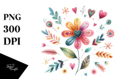 Simple Colorful Heart Flower PNG Product Image 1