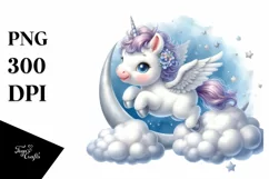 Cute Baby Unicorn on Moon Clipart Product Image 1