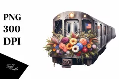 Watercolor Vintage Dirty Subway Train with Flowers Clipart Product Image 3