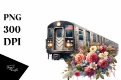Watercolor Vintage Dirty Subway Train with Flowers Clipart Product Image 3