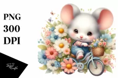 Sublimation Cute Baby Mouse Playing Cycling Flower Clipart Product Image 3