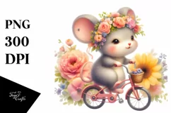 Sublimation Cute Baby Mouse Playing Cycling Flower Clipart Product Image 3