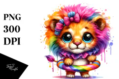 Vibrant Cute Lion with Hula Hoop PNG Product Image 1