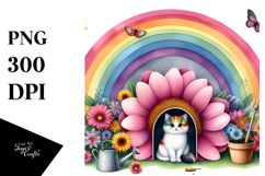 Illustration of Cat House with Colorful Flowers | Flower Cat Product Image 1