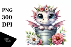 Cute Baby Dragon with Flowers, PNG Product Image 3