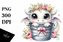 Cute Baby Dragon with Flowers, PNG Product Image 3
