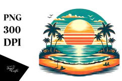 Retro Tropical Beach Sunset Clipart PNG Product Image 1