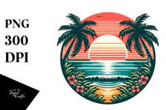 Retro Tropical Beach Sunset PNG Product Image 1