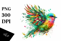 Vibrant Bird with Plant Leaves, PNG Product Image 1