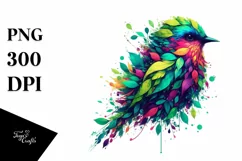 Vibrant Bird with Plant Leaves, PNG Product Image 1