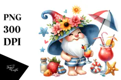 Gnome Drinking Cocktail with Beachwear, PNG Product Image 1