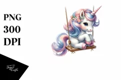 Cute Pastel Unicorn Swing Watercolor Clipart Product Image 3
