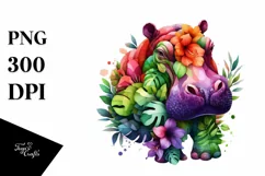 Abstract Vibrant Plant Leaves and 3D Flowers Hippo PNG Product Image 3