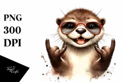Funny Cute Otter Smiling with Sunglasses Clipart Product Image 1