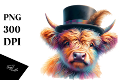 Colorful Baby Highland Cow Top Hat PNG Product Image 1
