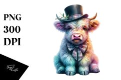 Colorful Baby Highland Cow Top Hat PNG Product Image 1