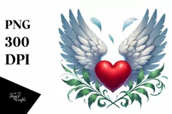 Simple Digital Painting Heart with Wings, PNG Product Image 1