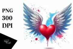 Digital Painting Heart with Wings, PNG Product Image 1