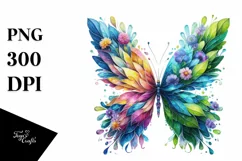 Vibrant Butterfly with Flowers, PNG Product Image 1
