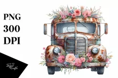 Watercolor Vintage Flowers Bus | Clipart Product Image 3