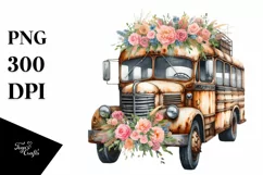 Watercolor Vintage Flowers Bus | Clipart Product Image 3