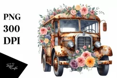Watercolor Vintage Flowers Bus | Clipart Product Image 3
