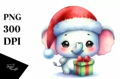 cute Baby Elephant with Santa Hat PNG Product Image 3