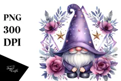 Cute Gnome with Violet Floral Frame, PNG Product Image 1