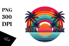Retro Tropical Rainbow Sunset PNG Product Image 1