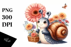 Detailed Baby Snail Basket Flowers Gerbera Bouquet | Clipart Product Image 3