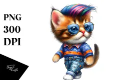 Watercolor Style Funny Cat, Transparent PNG Product Image 1