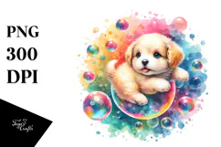 Whimsical Baby Dog in Bubble | Sublimation Clipart Product Image 1