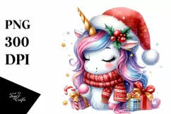 Cool Unicorn with Santa Hat, New Year PNG Product Image 1