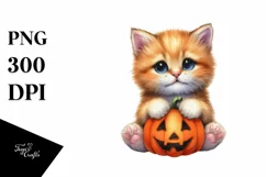 Baby Kitten with Pumpkin, PNG Product Image 3