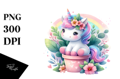 Colorful Cute Baby Unicorn in Flower Pot Product Image 1