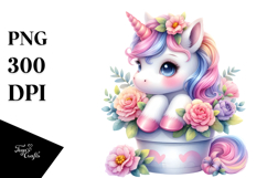 Colorful Baby Unicorn in Flower Pot PNG Product Image 1
