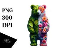 Abstract Vibrant Watercolor Bear made of Plant Leaves PNG Product Image 1