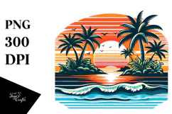 Retro Tropical Island Sunset PNG Product Image 1