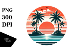 Retro Tropical Island Sunset, PNG Product Image 1