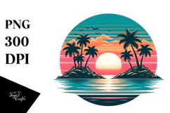 Retro Tropical Island Sunset, PNG Product Image 1