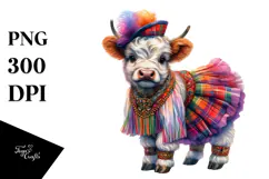 Colorful Baby Highland Cow PNG Product Image 1