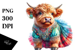 Colorful Baby Highland Cow PNG Product Image 1